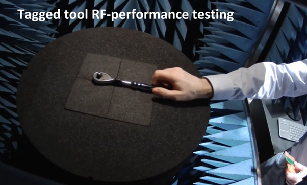 Testing the performance of a RFID tagged tool.