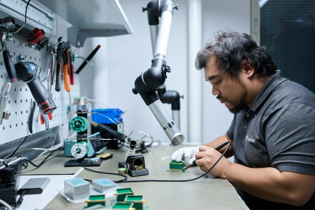 A man soldering